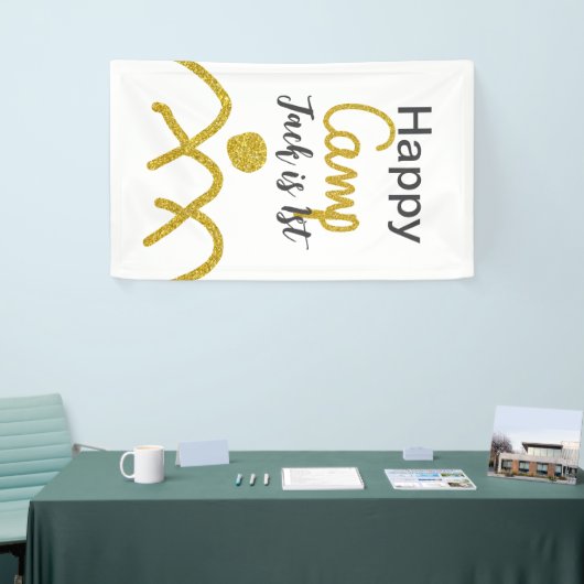 Happy camping camper one birthday kids golden sun 横断幕 (トレードショー)