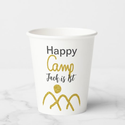 Happy camping camper one birthday kids golden sun 紙コップ (正面)