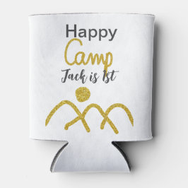 Happy camping camper one birthday kids golden sun 缶クーラー