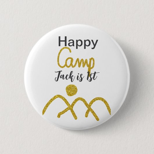 Happy camping camper one birthday kids golden sun 缶バッジ (正面)