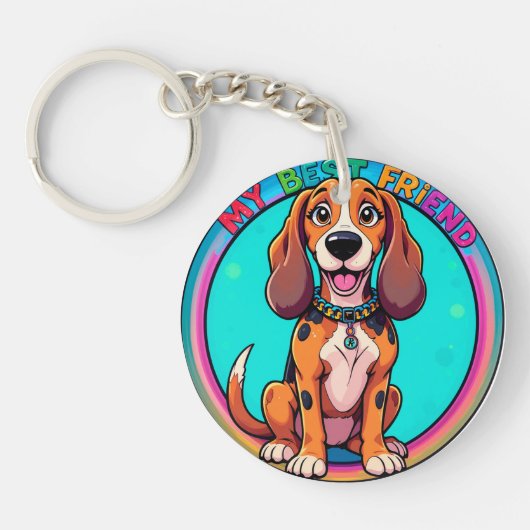 Happy Cartoon Beagle Dog 最高の My Friend キーホルダー (正面)