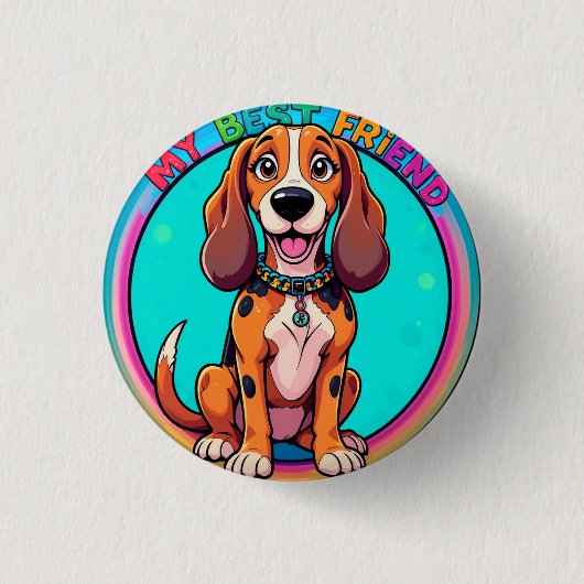 Happy Cartoon Beagle Dog 最高の My Friend 缶バッジ (正面)