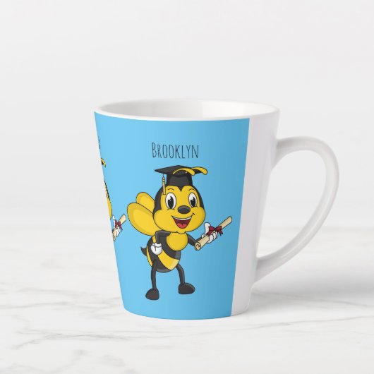 Happy cartoon bee graduation カフェラテマグ (右)