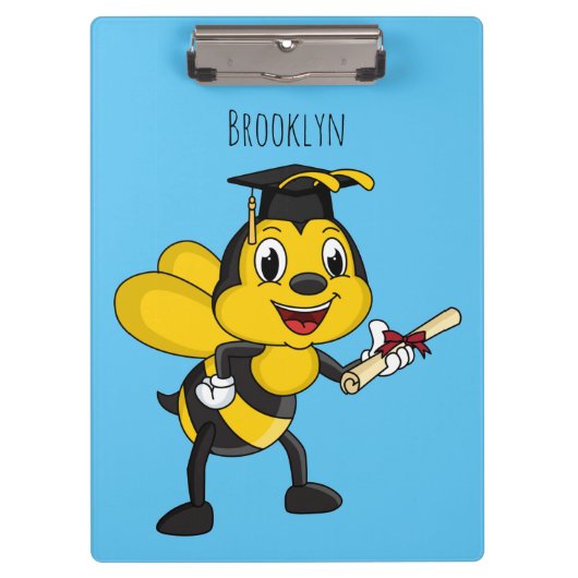 Happy cartoon bee graduation クリップボード (正面)