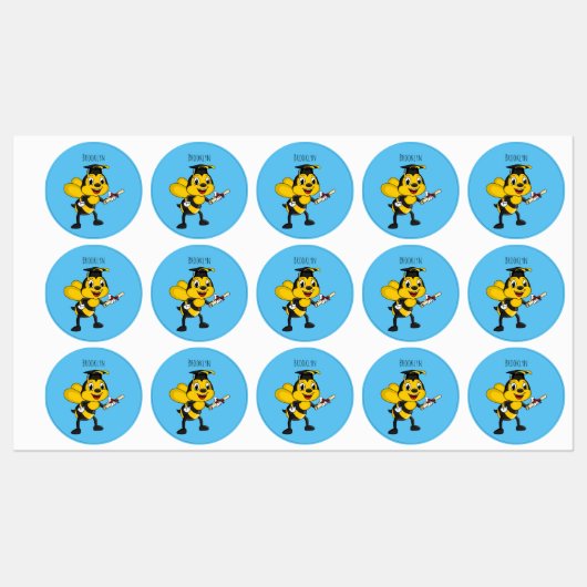 Happy cartoon bee graduation ラベル (シート)
