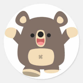 Happy Cartoon Black Bearステッカー ラウンドシール