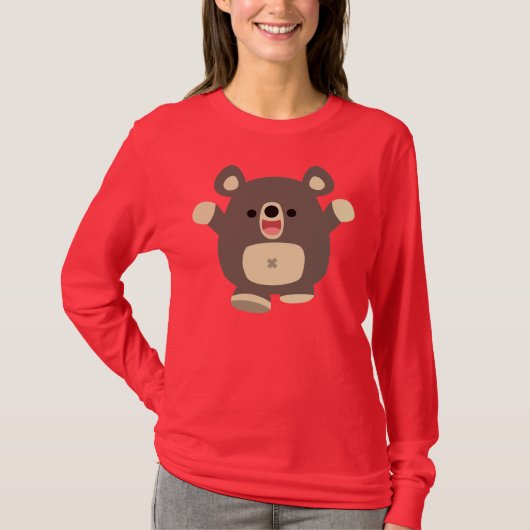 Happy Cartoon Black Bear Women Tシャツ (正面)