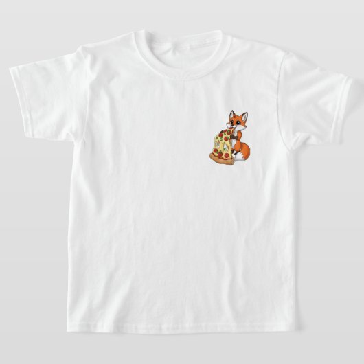 Happy Cartoon Fox Eating Giant Cheesy Pizza Tシャツ (レイダウン)