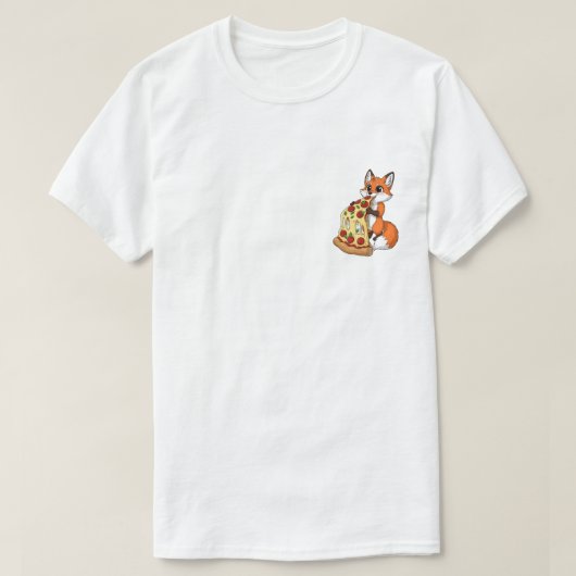 Happy Cartoon Fox Eating Giant Cheesy Pizza Tシャツ (デザイン正面)