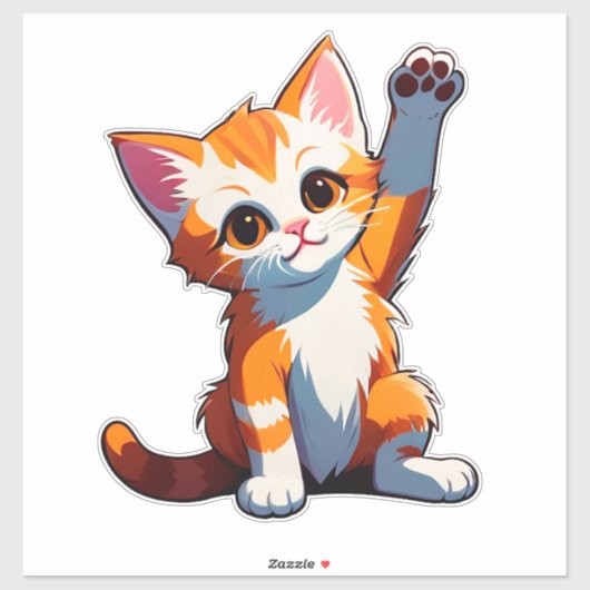 Happy Cartoon Orange Cat Raising Paws シール (シート)