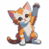 Happy Cartoon Orange Cat Raising Paws シール (正面)