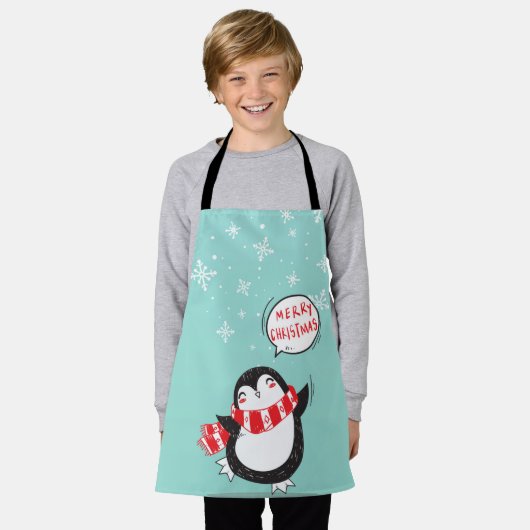 Happy Cartoon Penguin エプロン (着用した状態)
