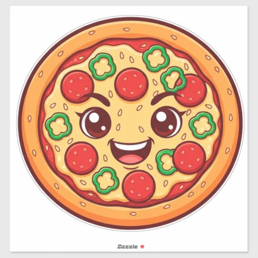 Happy Cartoon Pizza With Pepperoni シール (シート)