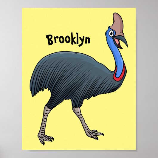 Happy cassowary bird cartoon illustration ポスター (正面)