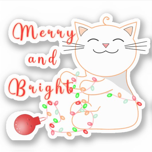 Happy Cat 遊 With LED Light |かわいいクリスマス シール (正面)