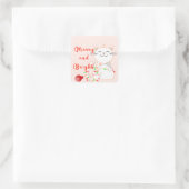 Happy Cat 遊 With LED Light |かわいいクリスマス スクエアシール (バッグ)