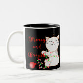 Happy Cat 遊 With LED Light |かわいいクリスマス ツートーンマグカップ (左)