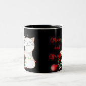 Happy Cat 遊 With LED Light |かわいいクリスマス ツートーンマグカップ (中央)