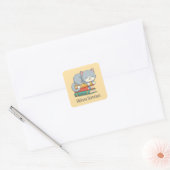 Happy Cat Book Stack Custom Name Bookplate Yellow スクエアシール (封筒)