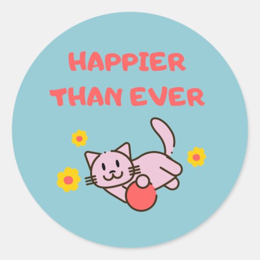 Happy Cat&Flowersクラシックラウンドステッカー ラウンドシール (正面)