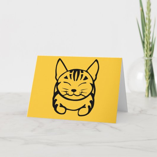 Happy Cat Greeting Card (black on yellow) カード (正面)