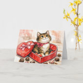 Happy Cat In a Valentine Candy Heart Box カード (黄色い花)
