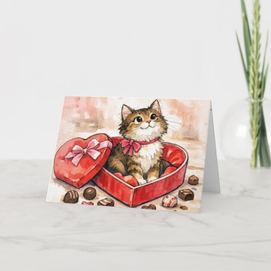 Happy Cat In a Valentine Candy Heart Box カード (正面)
