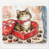 Happy Cat In a Valentine Candy Heart Box マウスパッド (正面)