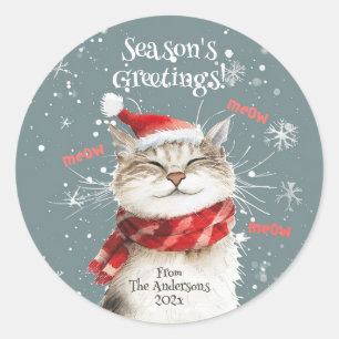 Happy Cat Meowクリスマスステッカー ラウンドシール