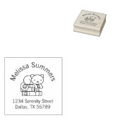 Happy Cat on a Book Stack Address蔵書票 ラバースタンプ (押印)