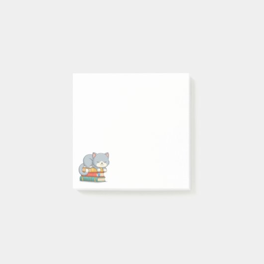 Happy Cat on top of a Book Stack ポストイット (正面)