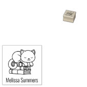 Happy Cat on top of Books蔵書票1x1 ラバースタンプ (押印)