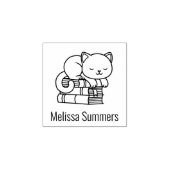 Happy Cat on top of Books蔵書票1x1 ラバースタンプ (インプリント)