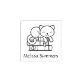 Happy Cat on top of Books蔵書票1x1 ラバースタンプ (インプリント)