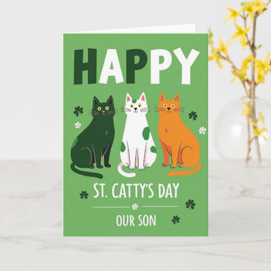 Happy Cat St Cattys Day Son Card カード (黄色い花)