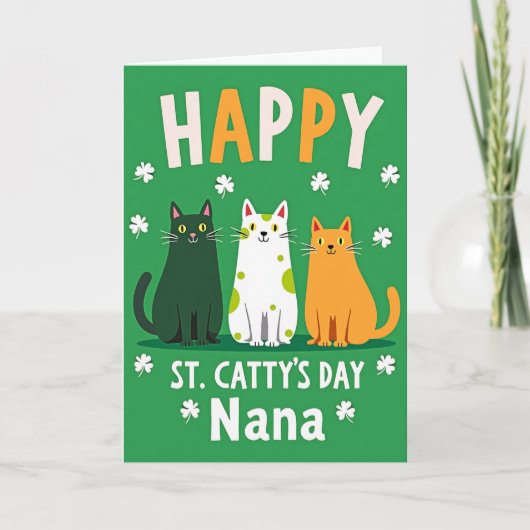 Happy Cat St Pattys Day Nana Card カード (正面)