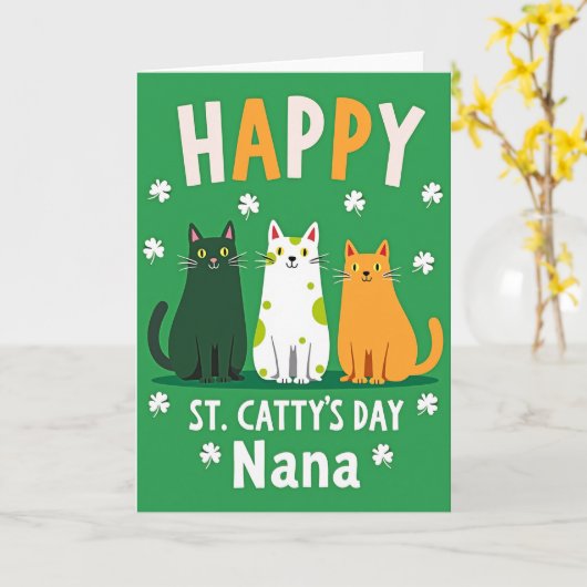 Happy Cat St Pattys Day Nana Card カード (黄色い花)