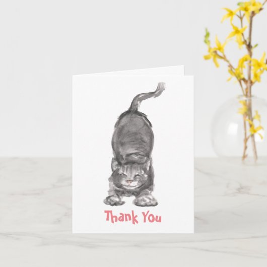 Happy Cat Thank You Noteカード カード (黄色い花)