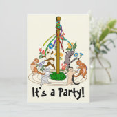 Happy Cats Dancing Around Maypole Party Invitation シーズンカード (スタンド正面)