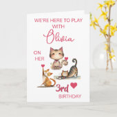 Happy Cats Girl Happy 3th Birthday (any year) カード (黄色い花)