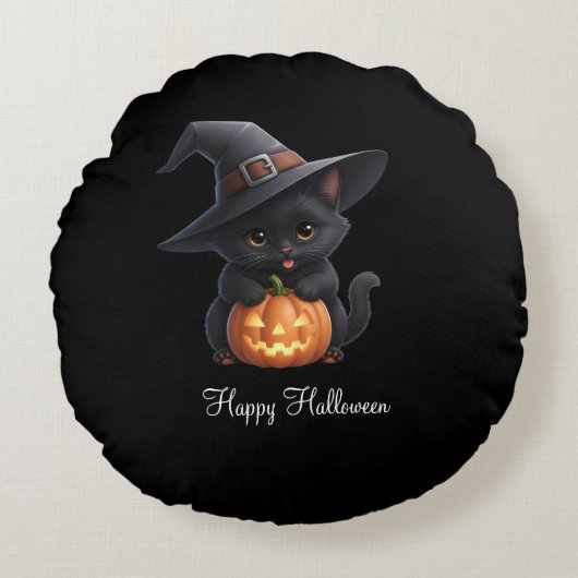 Happy Cats Halloween ラウンドクッション (正面)
