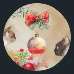 Happy Cats, Water ColorオーナメントとPine Christmas ラウンドシール<br><div class="desc">この2匹の猫は松の枝から出ぶら下がったたオーナメントの両側に飾り弓を引いている。あなたがもし見るものを好きだが、あなたが望むものを見ていない、私は必要な項目のプリントに私のデザインを編集することができる。ご注文および発送に関するお問い合わせ連絡は、Zazzleのカスタマーサポート(https://goo.gl/nCgptfより)</div>