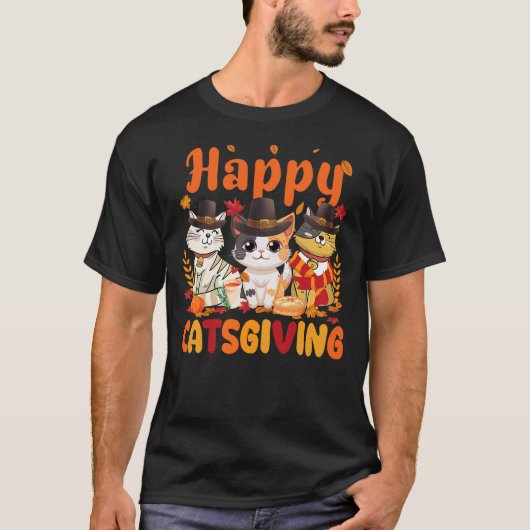 Happy Catsgiving Cat Lover Pilgrim Hat Happy Thank Tシャツ (正面)