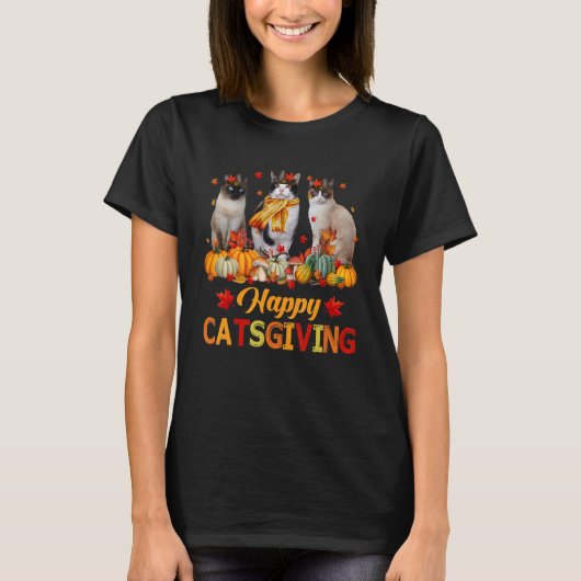 Happy Catsgiving Siamese Cat Autumn Fall Vibes Tha Tシャツ (正面)