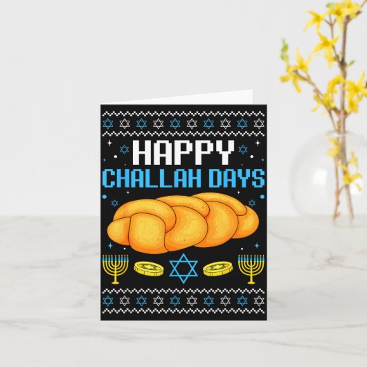 Happy Challah Days Ugly Christmas Hanukkah  カード (黄色い花)