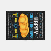 Happy Challah Days Ugly Christmas Hanukkah フリースブランケット (正面(横))