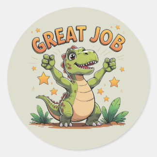 Happy Cheering Dinosaur Sticker | Great Job! ラウンドシール