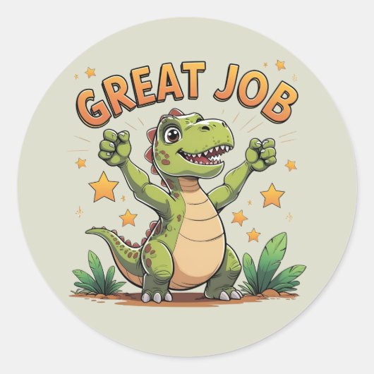 Happy Cheering Dinosaur Sticker | Great Job! ラウンドシール (正面)