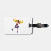 Happy Cheerleader Girl Gold Pom Poms ラゲッジタグ (裏面横)