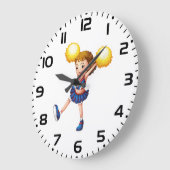 Happy Cheerleader Girl Gold Pom Poms ラージ壁時計 (傾斜)